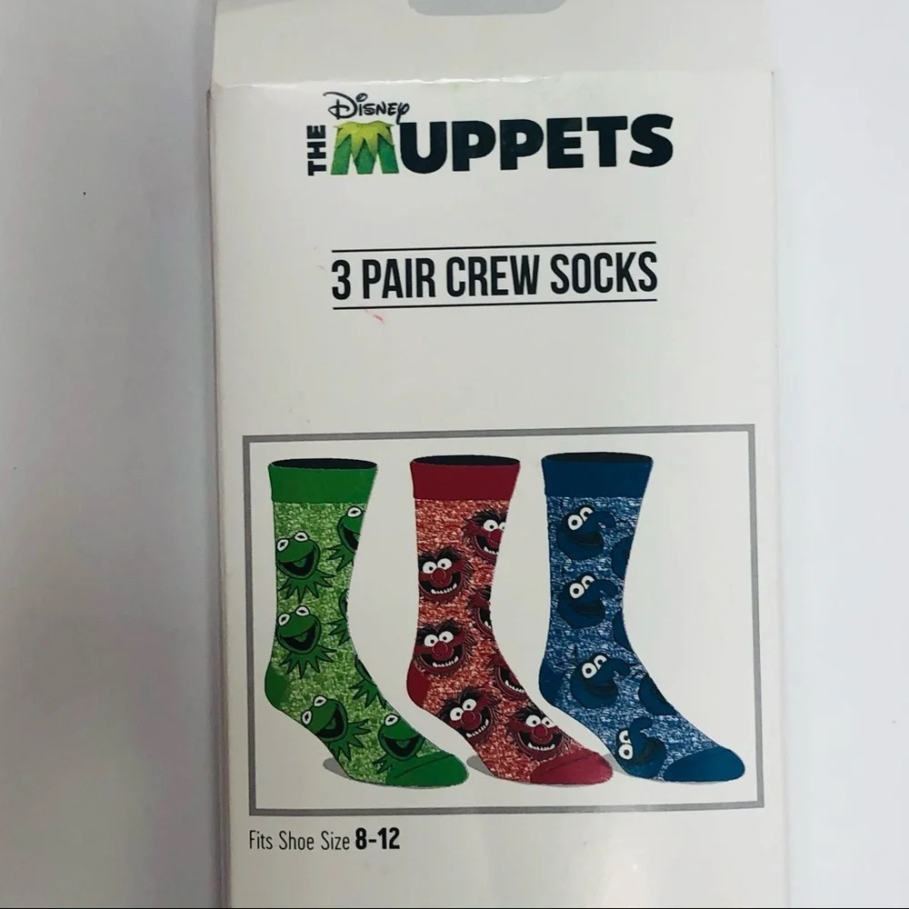 THE MUPPETS 3 Pair Crew Socks 8-12 NEW